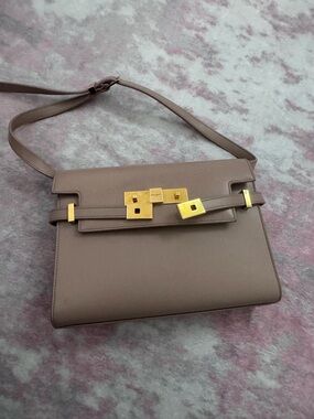 Yves Saint Laurent Taupe Shoulder Bag with Gold Hardware